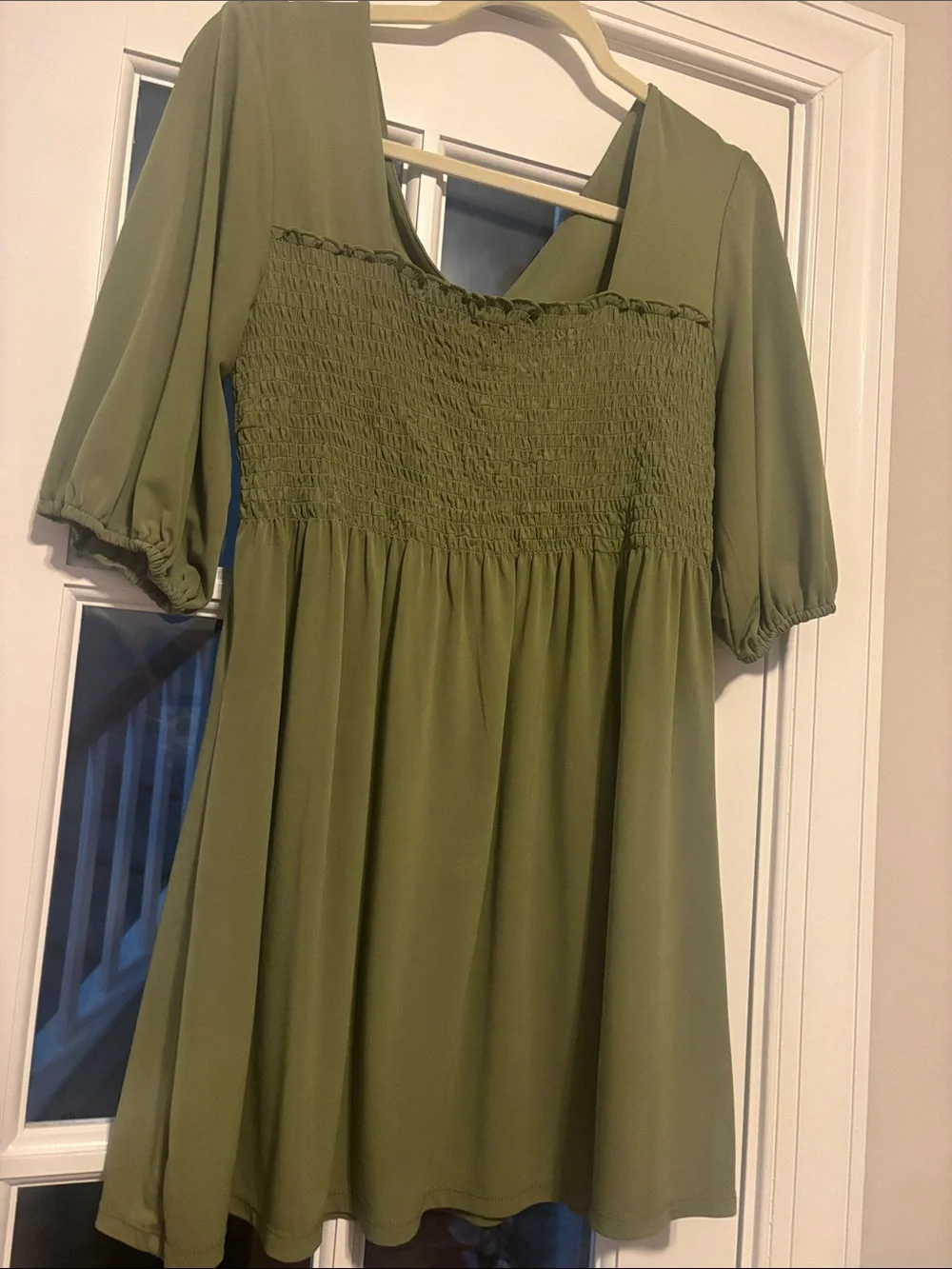 ☀️Olive Green Smocked Bodice Women's Dress
